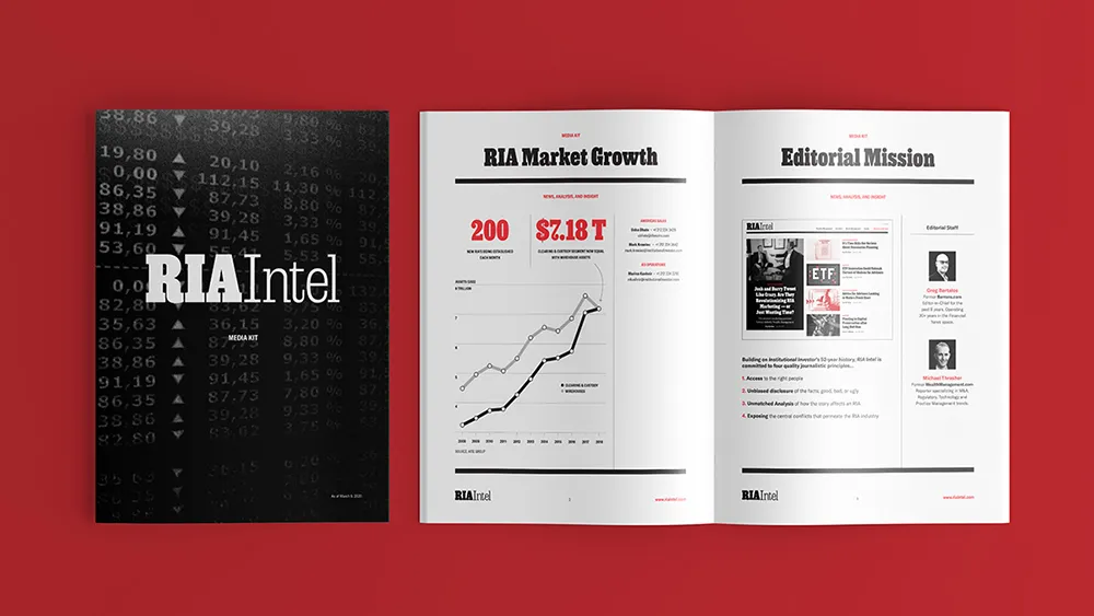 RIA Intel media kit cover and spread, for Institutional Investor.