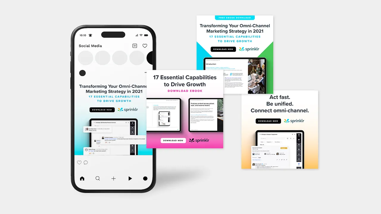 A smartphone showing multiple Sprinklr ads.